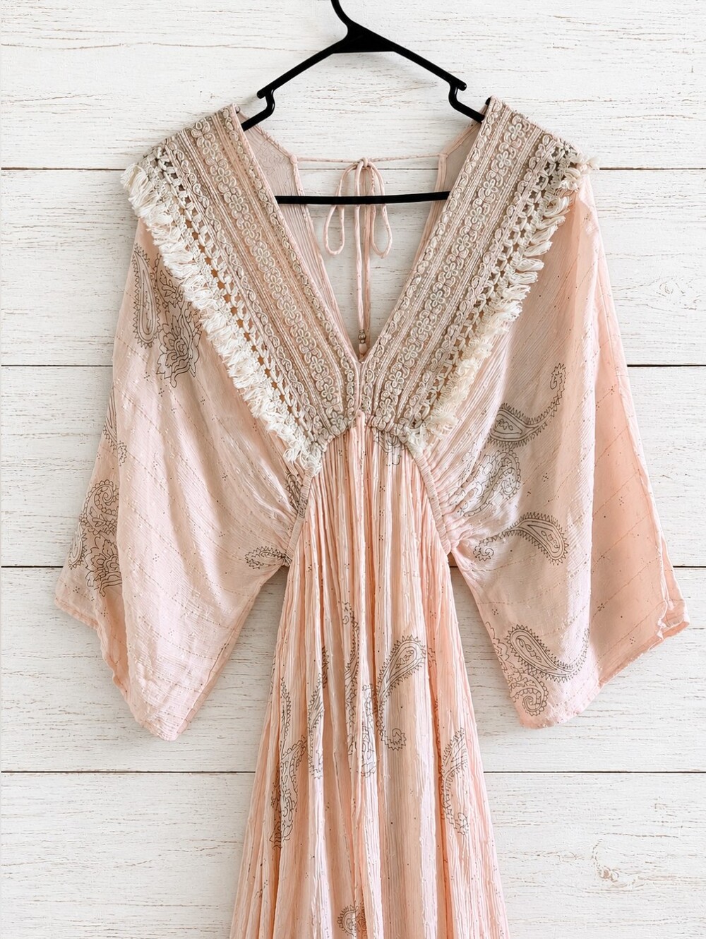 NWOT Zury Boho Paisley Maxi Dress Pink Metallic Lurex Tassel Free Size - Picture 3 of 12